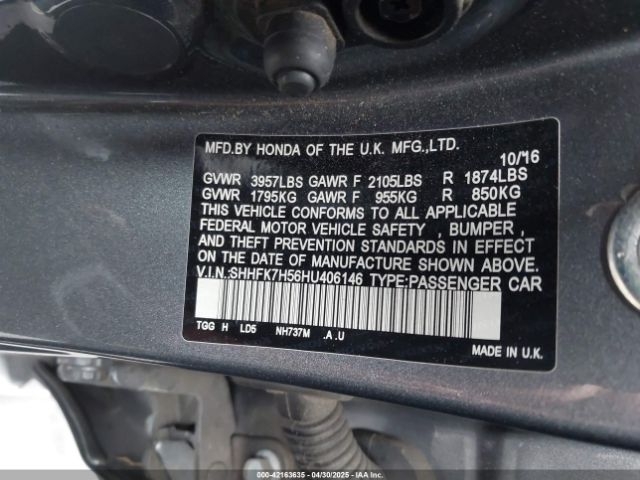 SHHFK7H56HU406146 Honda CIVIC EX