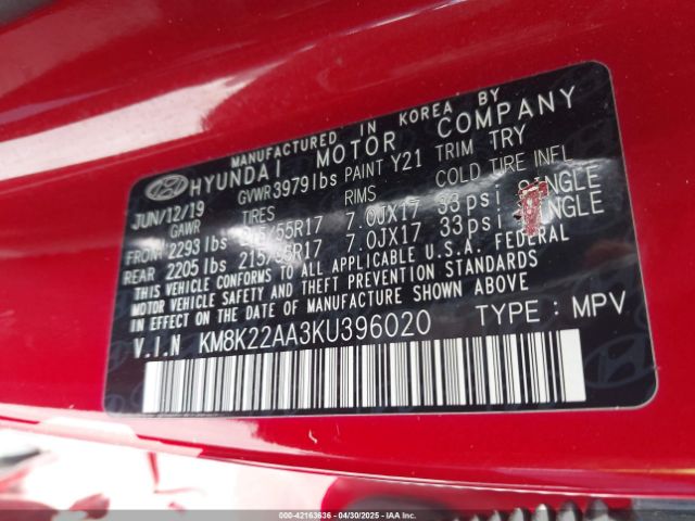 2019 HYUNDAI KONA KM8K22AA3KU396020 Photo 8