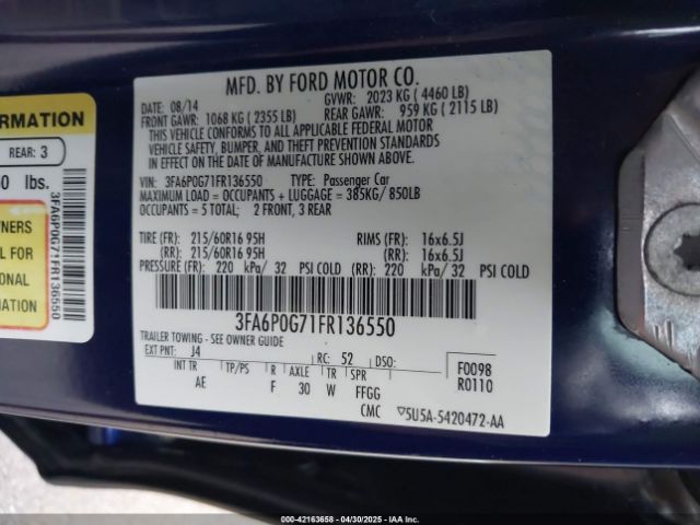3FA6P0G71FR136550 Ford FUSION S