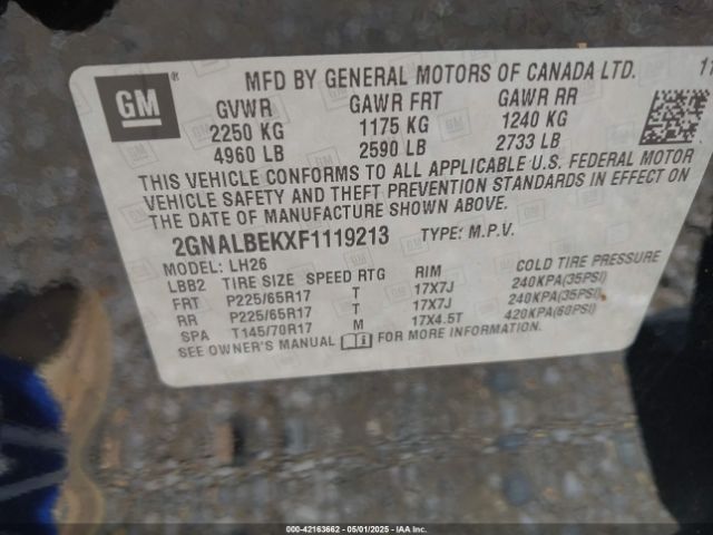 2GNALBEKXF1119213 Chevrolet EQUINOX 1LT