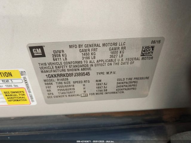 1GKKRRKD8FJ389545 GMC Acadia Slt-1