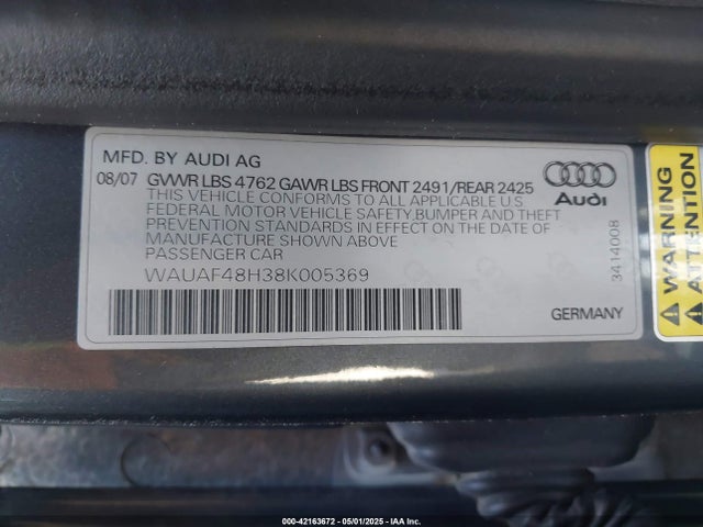 2008 AUDI A4 WAUAF48H38K005369 Photo 8