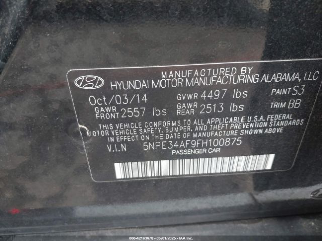 5NPE34AF9FH100875 Hyundai Sonata Limited