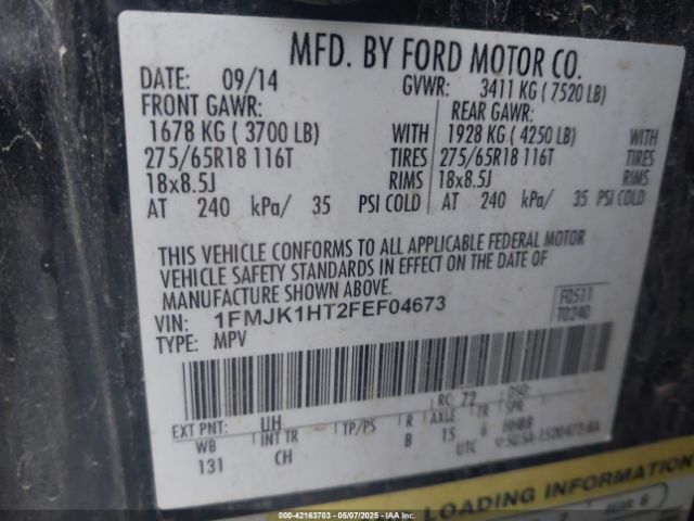 1FMJK1HT2FEF04673 Ford Expedition El Xlt