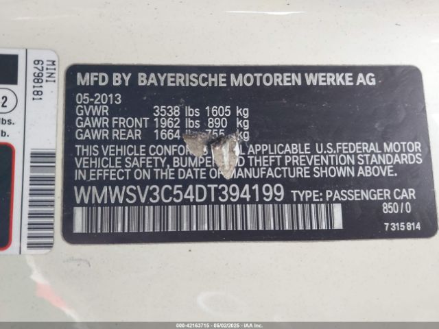 2013 MINI HARDTOP WMWSV3C54DT394199 Photo 8