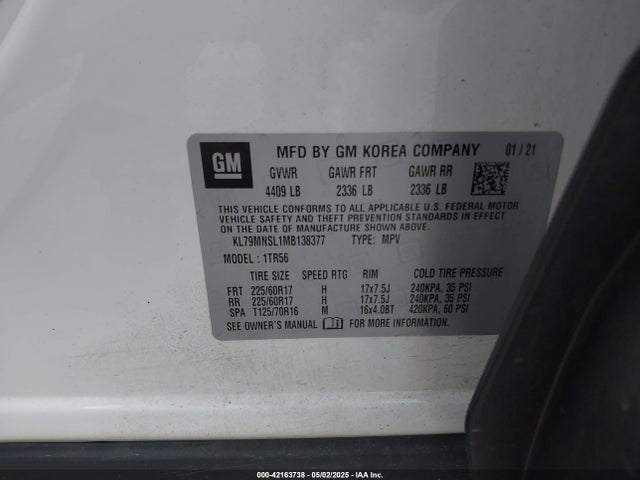 KL79MNSL1MB138377 Chevrolet Trailblazer Awd Ls