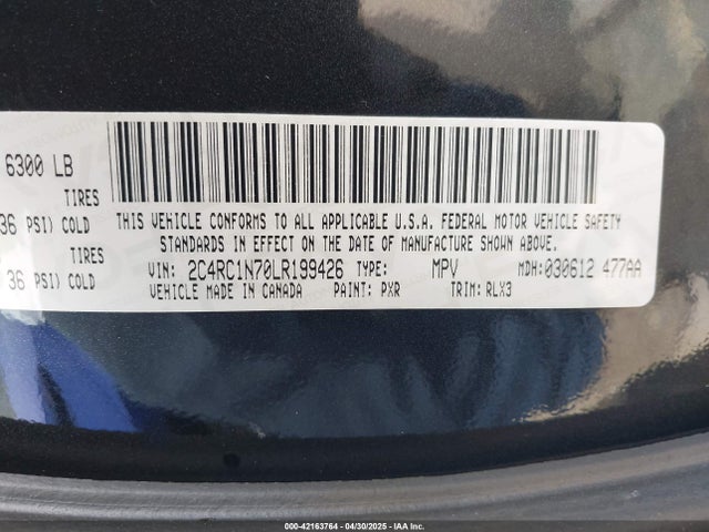 Chrysler Pacifica Hybrid Limited 2020 2C4RC1N70LR199426 Image 9