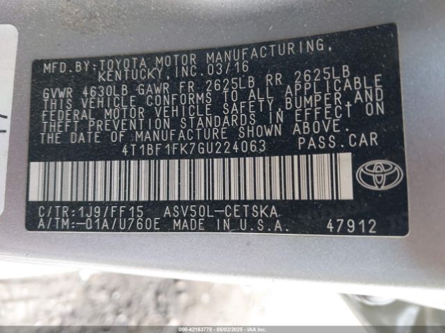 4T1BF1FK7GU224063 Toyota CAMRY SE