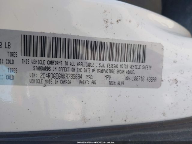 2C4RDGEGXKR785694 Dodge Grand Caravan Gt