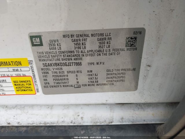 5GAKVBKD3GJ277866 Buick Enclave Leather