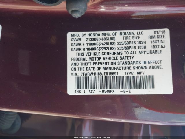 7FARW1H89JE015691 Honda Cr-v Ex-l/ex-l Navi