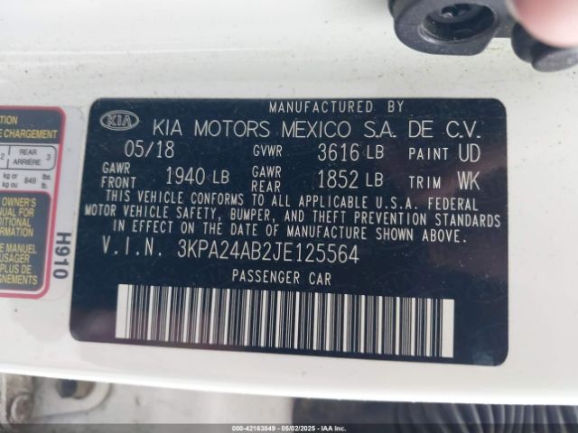 3KPA24AB2JE125564 KIA RIO LX