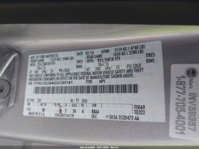 1FMCU0J94GUC60141 Ford Escape Titanium
