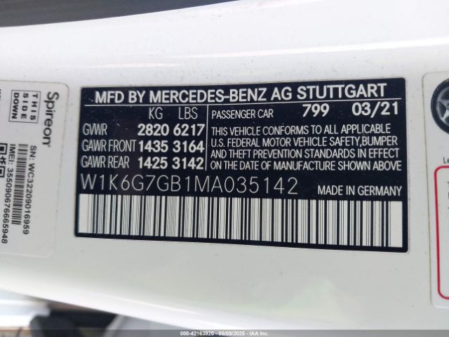 W1K6G7GB1MA035142 Mercedes-Benz S 580 4matic