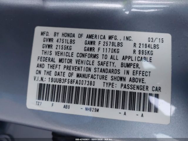 19UUB3F58FA007380 Acura Tlx V6 Tech