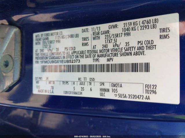 1FMCU9GX1EUB52373 Ford ESCAPE SE