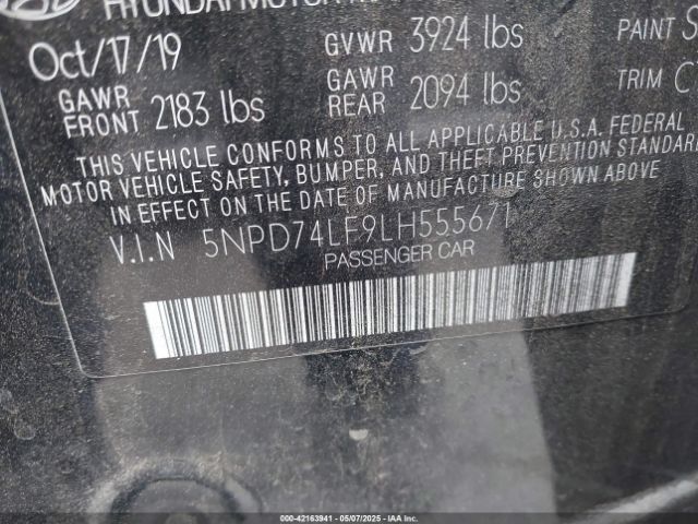 5NPD74LF9LH555671 Hyundai mpi nu