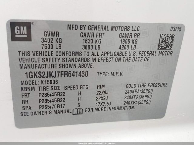 1GKS2JKJ7FR641430 GMC Yukon Xl 1500 Denali