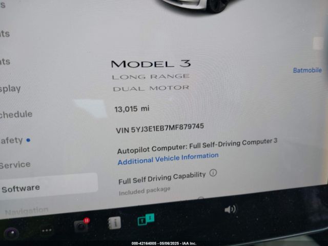 5YJ3E1EB7MF879745 Tesla Model 3 Long Range Dual Motor All-wheel Drive