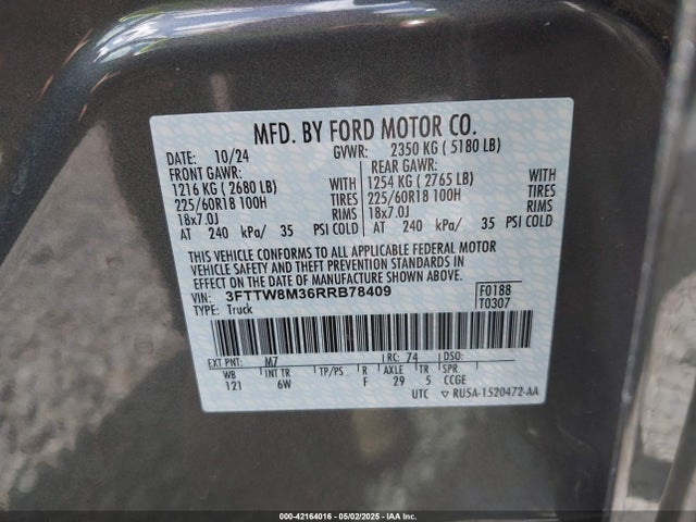 3FTTW8M36RRB78409 Ford Maverick Lariat