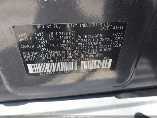 4S4BSBNC0G3292741 Subaru Outback 2.5i Limited