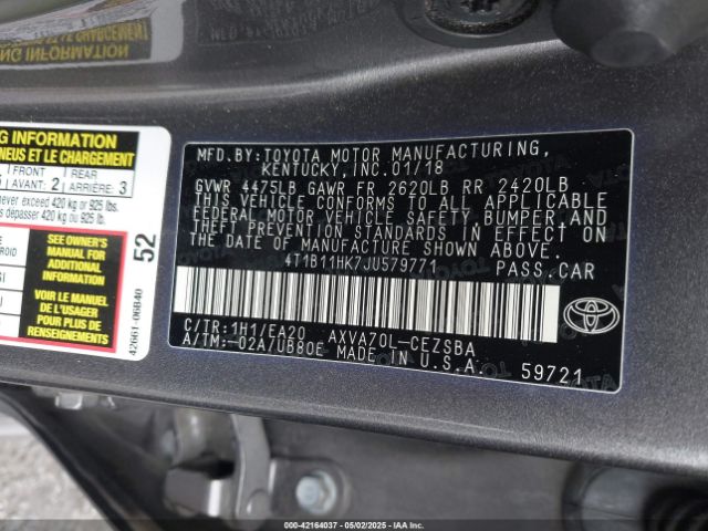 4T1B11HK7JU579771 Toyota CAMRY SE