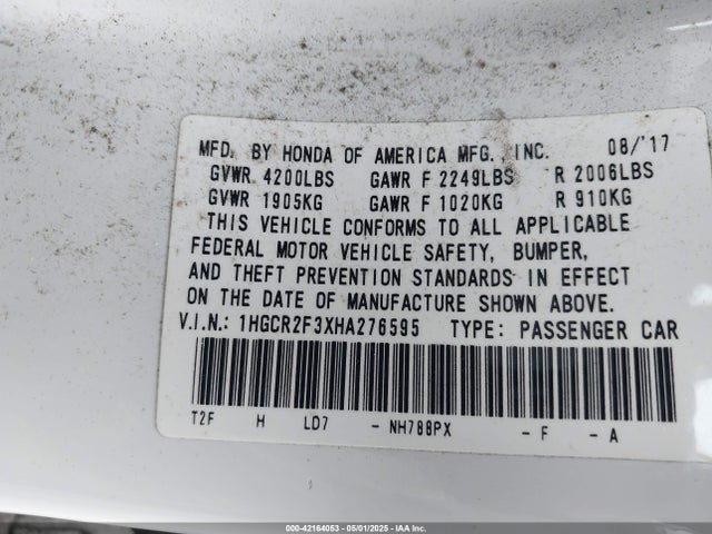 1HGCR2F3XHA276595 Honda k24w1
