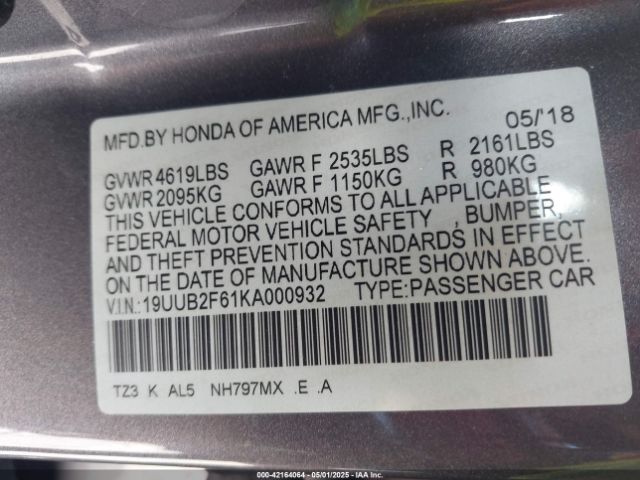 19UUB2F61KA000932 Acura Tlx Tech   A-spec Pkgs