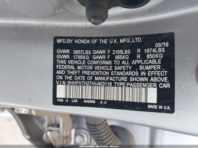 SHHFK7H27HU403116 Honda Civic Lx