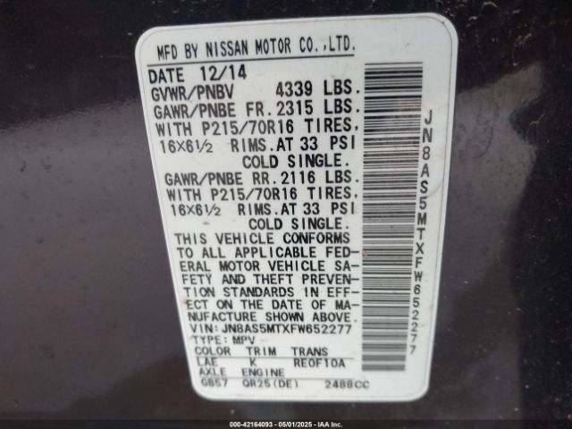 JN8AS5MTXFW652277 Nissan 2015