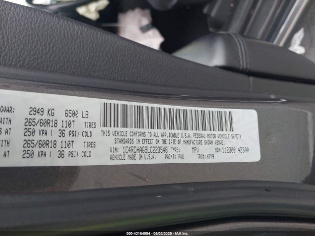 1C4RDHAG9LC223548 Dodge Durango Sxt Rwd