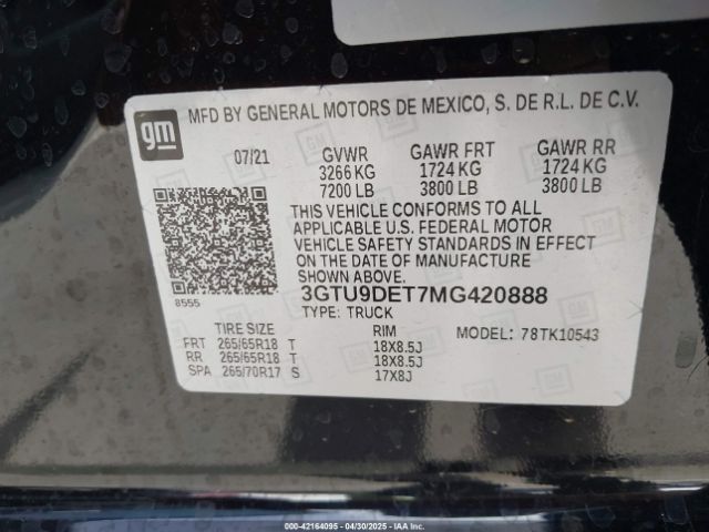 3GTU9DET7MG420888 GMC Sierra 1500 4wd  Short Box Slt