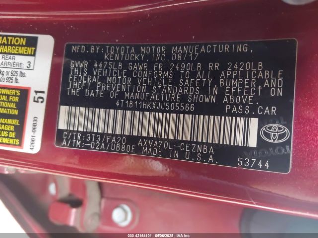4T1B11HKXJU505566 Toyota CAMRY LE