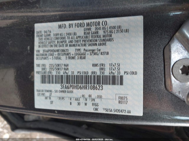 3FA6P0HD6HR108623 Ford FUSION SE