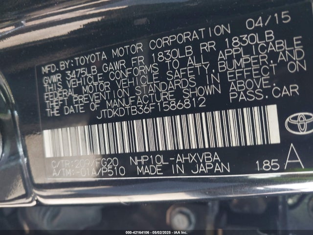 JTDKDTB36F1586812 Toyota Prius C Two