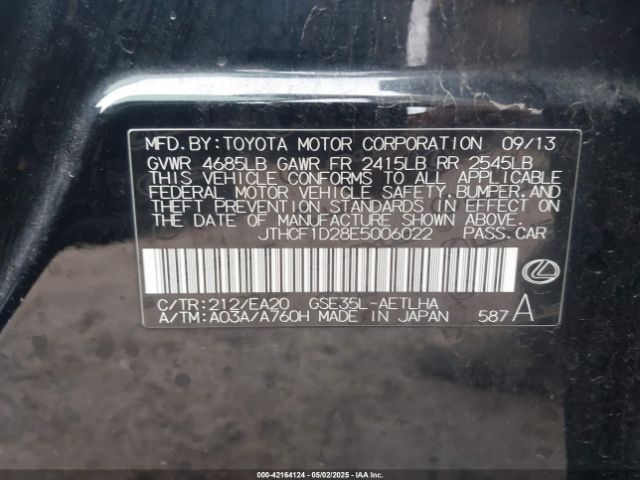 2014 LEXUS IS 250 JTHCF1D28E5006022 Photo 8