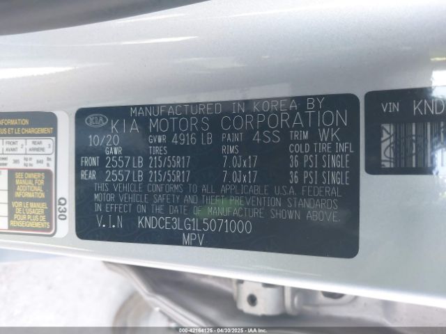 KNDCE3LG1L5071000 KIA Niro Ev Ex Premium