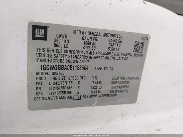 1GCWGGBA0E1183504 Chevrolet Express 2500 Work Van