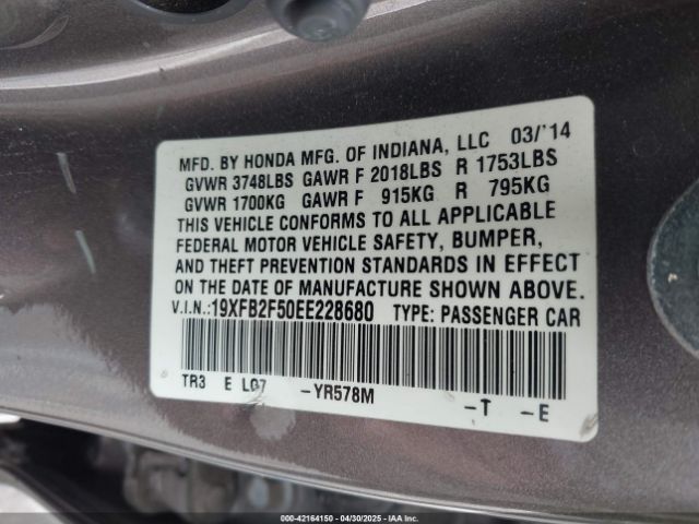19XFB2F50EE228680 Honda Civic Lx