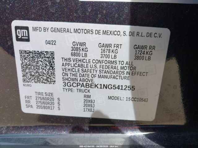 3GCPABEK1NG541255 Chevrolet Silverado 1500 2wd  Short Bed Custom