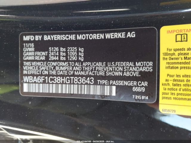 WBA6F1C38HGT83643 BMW 640i