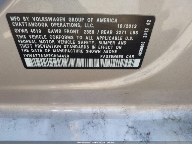 1VWAT7A38EC034428 Volkswagen Passat 1.8t Wolfsburg Edition