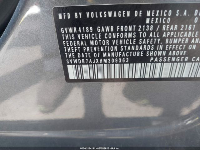 3VWDB7AJXHM309363 Volkswagen Jetta 1.4t Se
