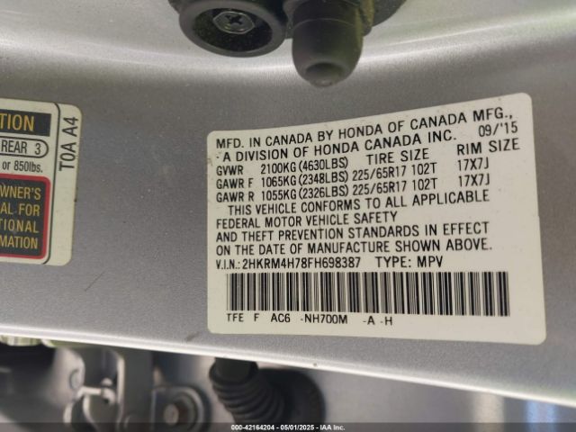 2HKRM4H78FH698387 Honda Cr-v Ex-l