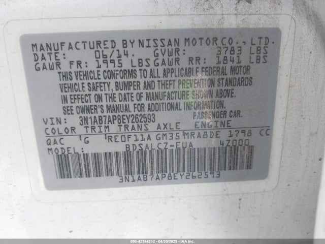 Nissan Sentra Fe+ S 2014 3N1AB7AP8EY262593 Image 9