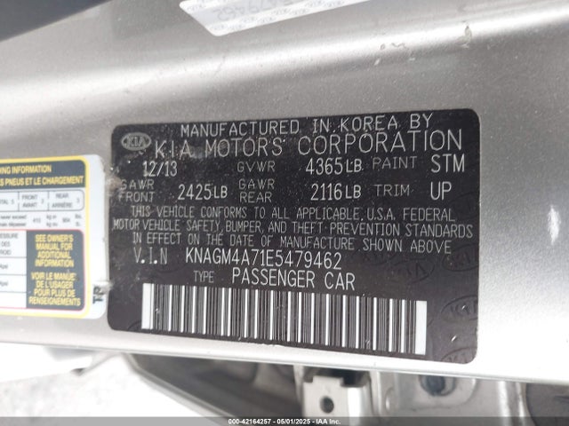 KNAGM4A71E5479462 KIA dohc gdi theta ii