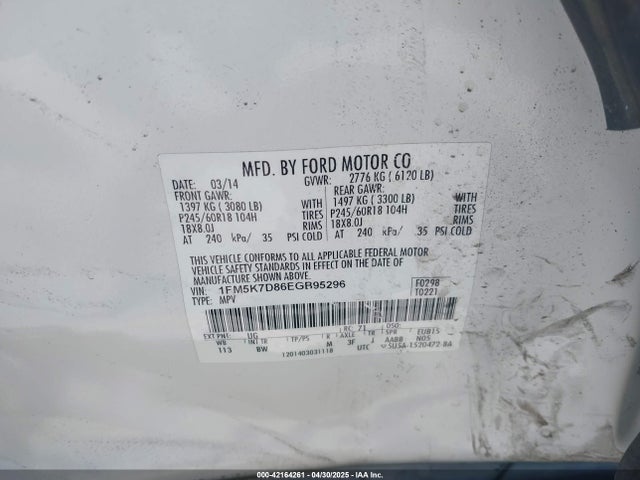 1FM5K7D86EGB95296 Ford EXPLORER XLT