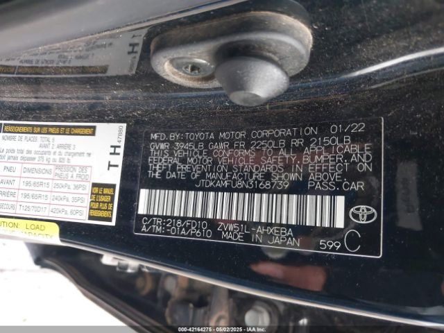 JTDKAMFU8N3168739 Toyota Prius Le