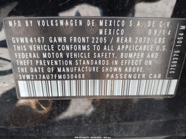 3VW217AU7FM030468 Volkswagen Golf Tsi S 4-door