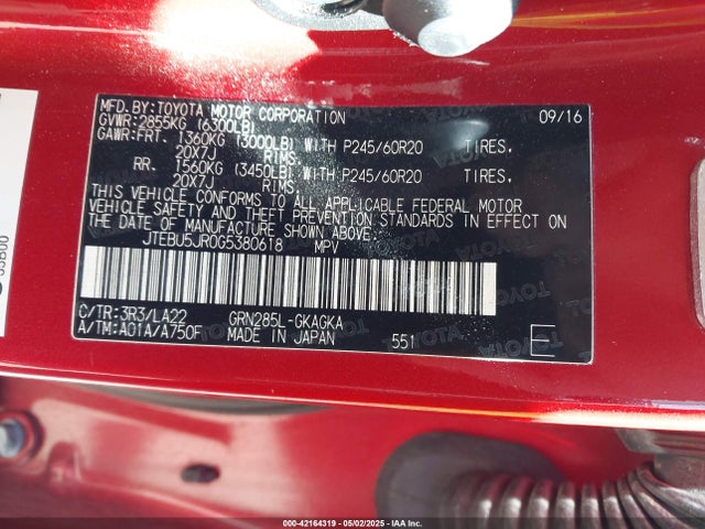 JTEBU5JR0G5380618 Toyota 4runner Limited